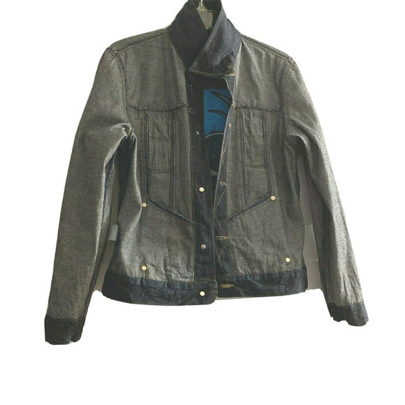 Guess Jean Jacket Dark Blue Denim RN# 62136 Style13885 Size L Art Design On Back - Picture 10 of 11